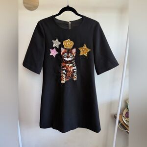 Dolce & Gabbana Cat Sequin Dress Black Mini Crown Stars